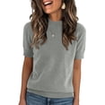 thumbnail image 2 of Womens Short Sleeve Tops Crew Neck Lightweight Pullover Sweaters Loose Dressy Casual Blouse Basic Clothes Gray 2XL, 2 of 5