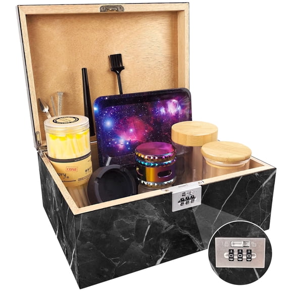 Shomory Large Keepsake Box with New Combination Lock, Decorative Storage Box Set with Lid, Black