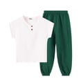 thumbnail image 2 of SGFCWSX Boys 2 Piece Outfits Henley Short Sleeve T-Shirt Jogger Pants Summer Casual Linen Cotton Clothes Set Green Size 12M, 2 of 6