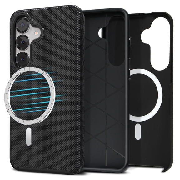 Samsung Galaxy S24 Plus / S25 Plus Case, Double Layer Rugged Protective Cover with Magnetic MagSafe Compatible, Anti-Slip, Black