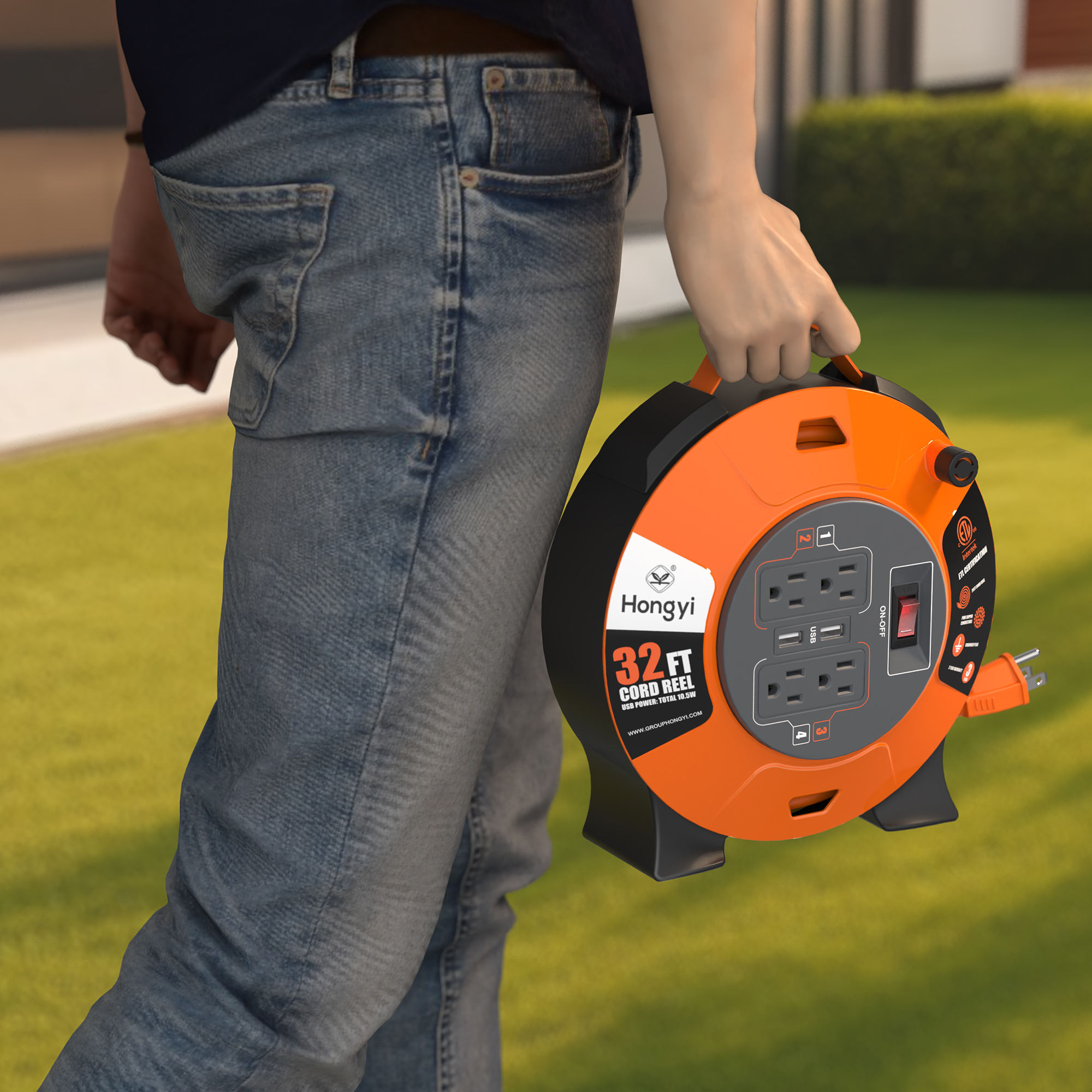 Hongyi 32-Foot Extension Cord Reel with USB Ports photo 7