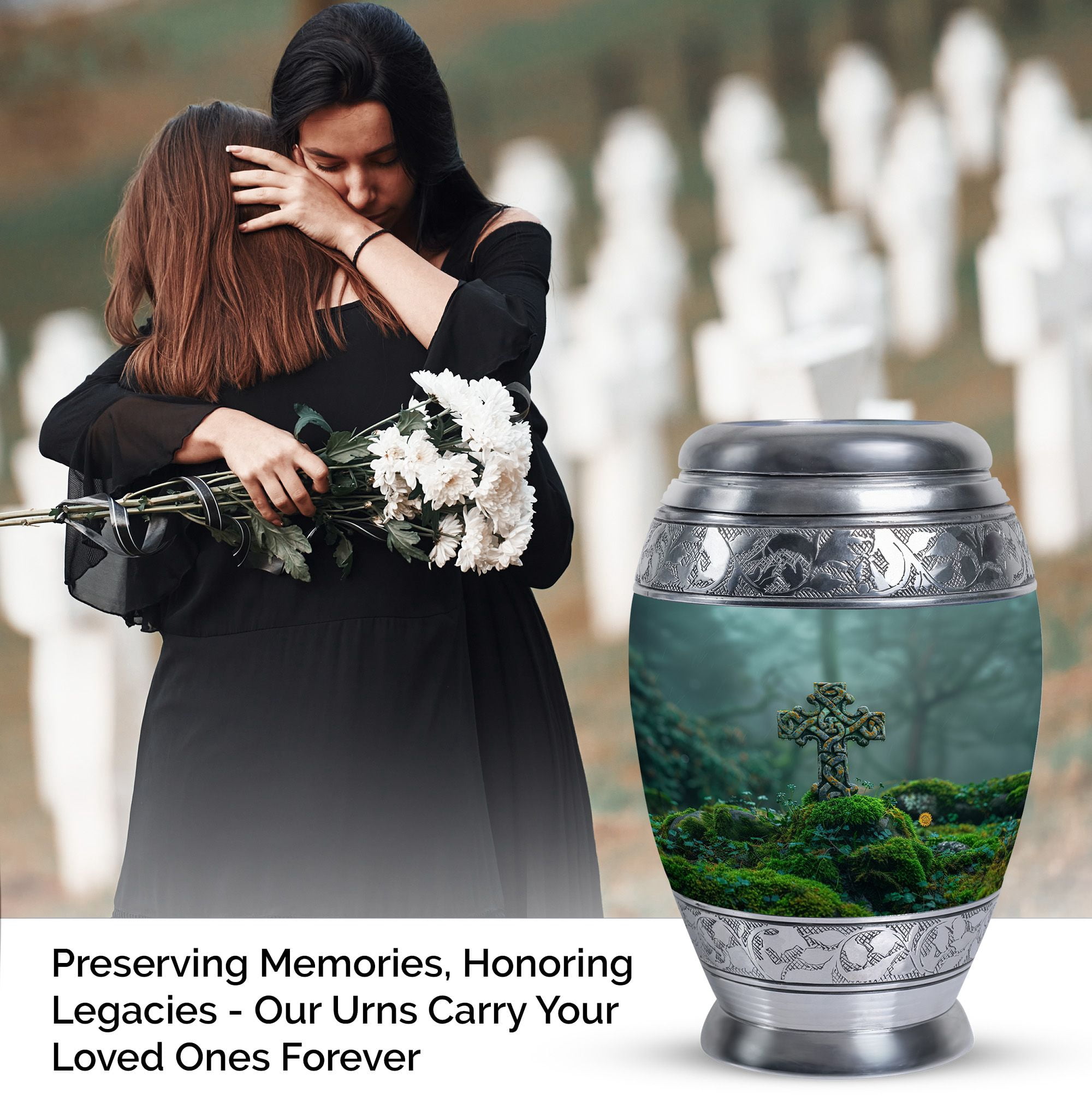 Mossy Solace Large Cremation Urns For Human Ashes Adult Male, Funeral Urns For Adult Ashes Men, Decorative Urns For Ashes, Burial Urns For Adult Human Ashes, Memorial Urn 10 Inch