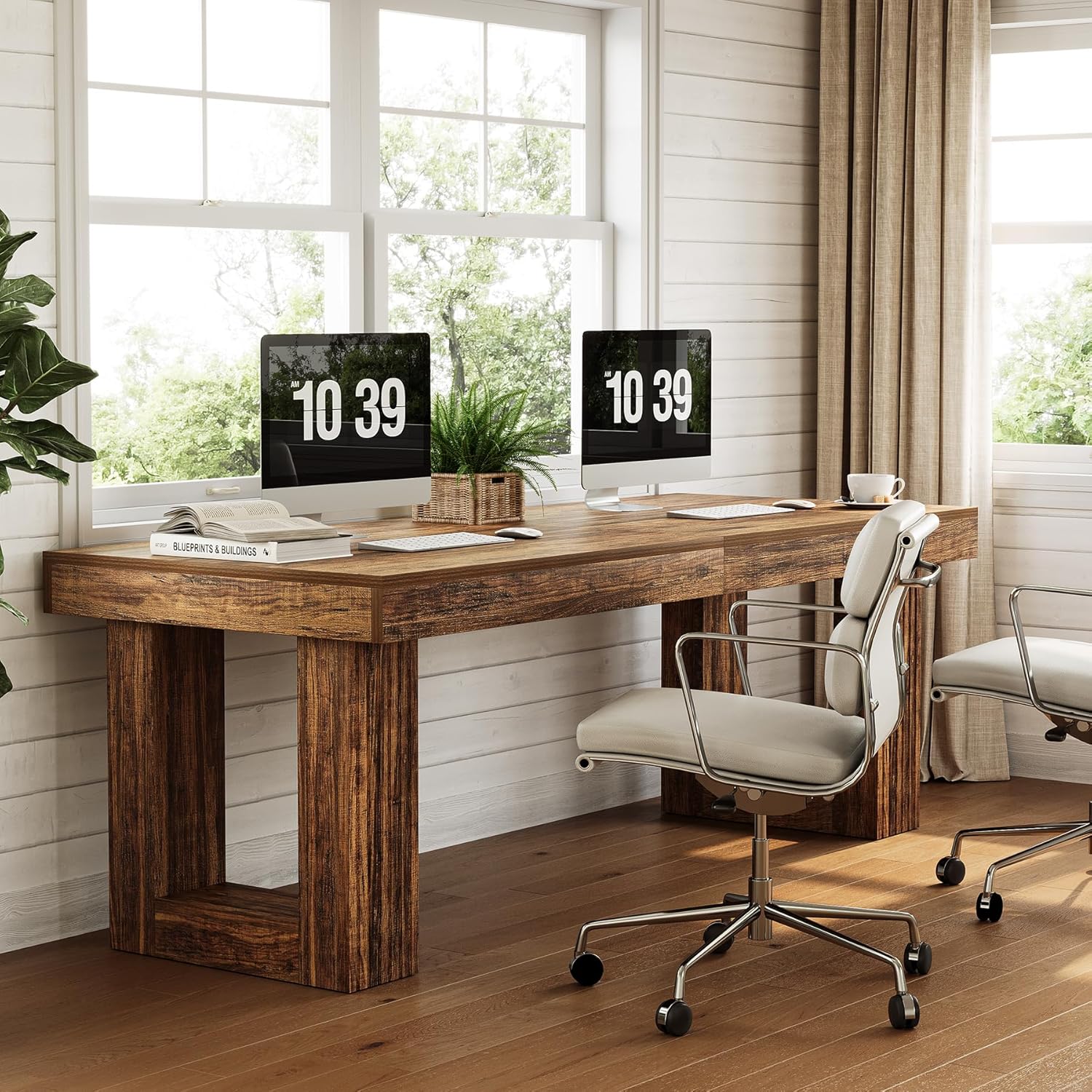Tribesigns 86.6" Extra Long Computer Desk for 2 People, Wooden Large Two Person Desk, Business Workstation