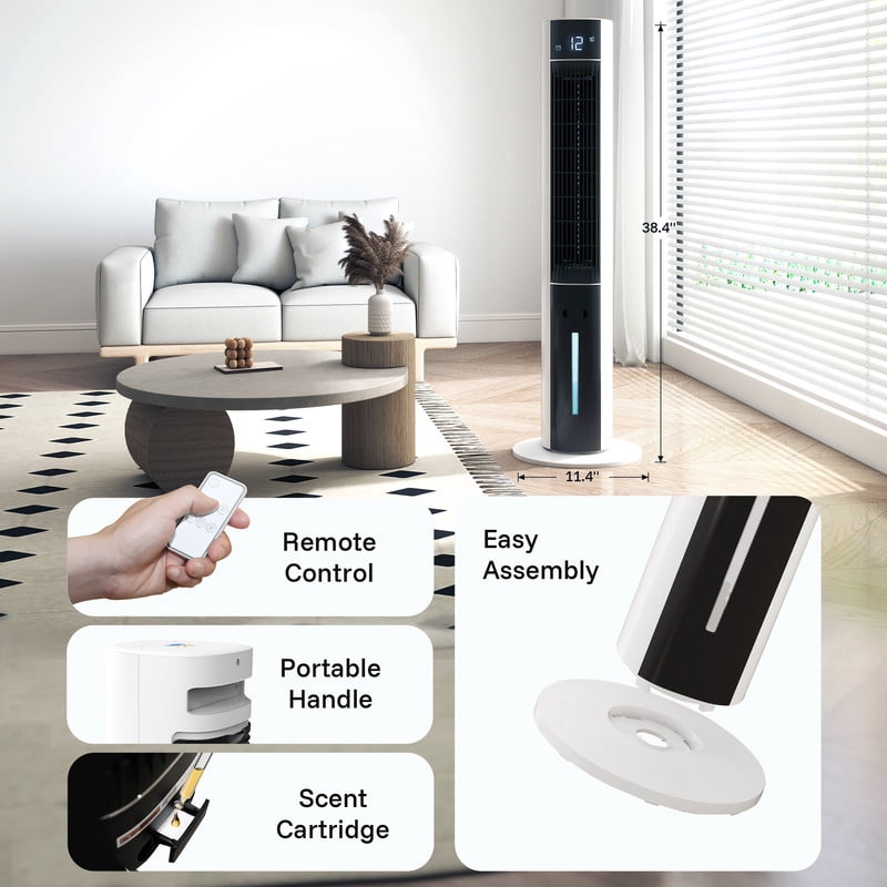 Etust 38" Evaporative Tower Fan with Water Tank, Oscillating Cooling Fan, 3 Speeds & Timer