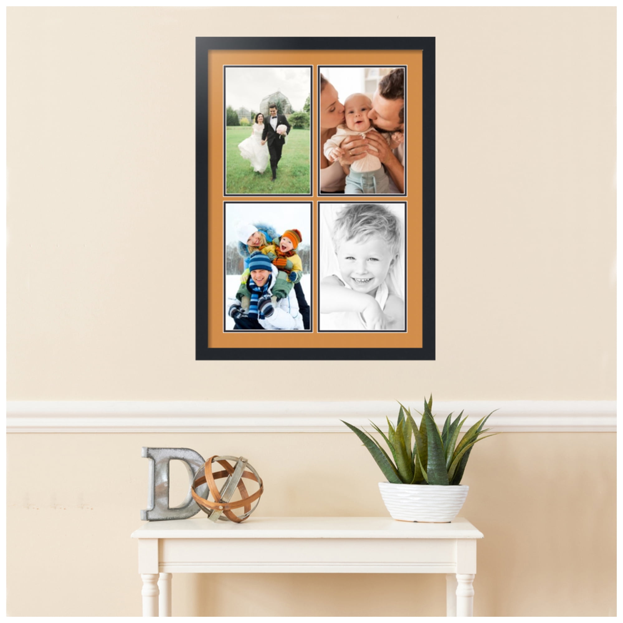 ArtToFrames Collage Photo Picture Frame with 4 - 8x12" Openings, Framed in Black with Amber and Black Mats (CDM-3926-574)