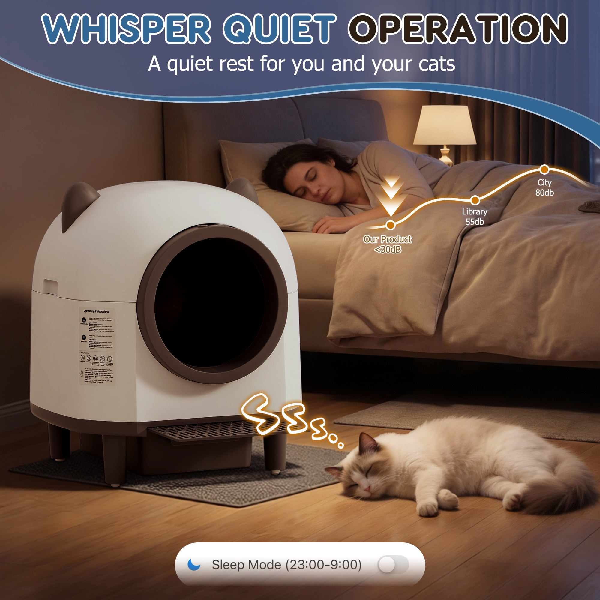 Haverchair Automatic Cat Litter Box, 80L Self Cleaning Litter Box for Multiple Cats, Odor Noise Control, App Control W/Safety Sensors and Removable Washable Liner, Included 2 Roll Garbage Bags, White