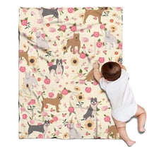 Pitbull Dog and Flower Floral Blanket,Comfortable Soft Flannel Throw Blanket,All Season,Warm Lightweight Blankets for Sofa Bed Couch Living Room Chair,30"x40"