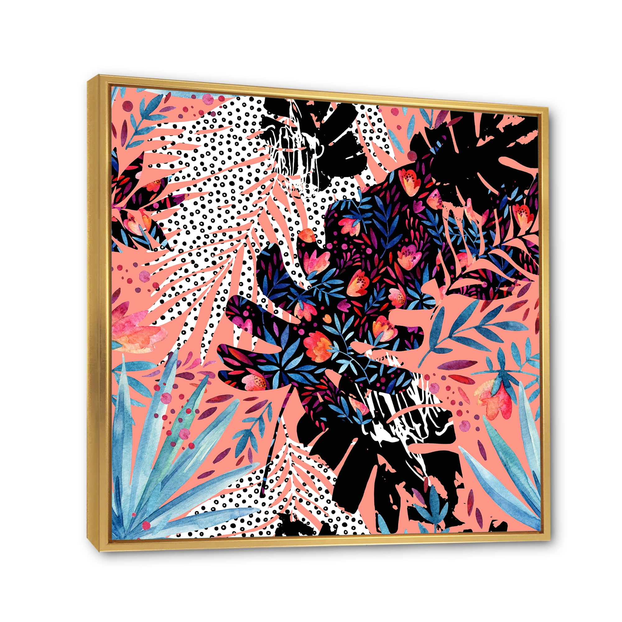 Designart 'Abstract Tropical Floral Patchwork II' Tropical Framed Canvas Wall Art Print
