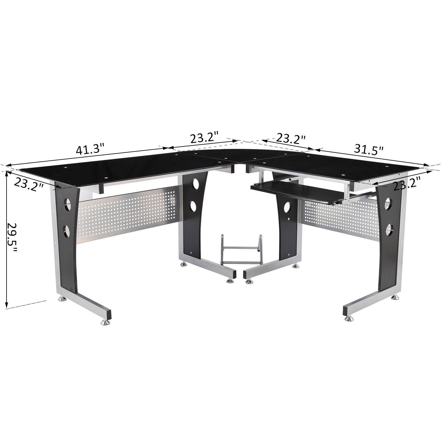 Homcom 64 In Modern L Shaped Glasstop Office Workstation Computer