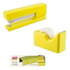 JAM Paper Office & Desk Sets, 1 Tape Dispenser 1 Stapler 1 Pack of Staples, Yellow, 3/pack