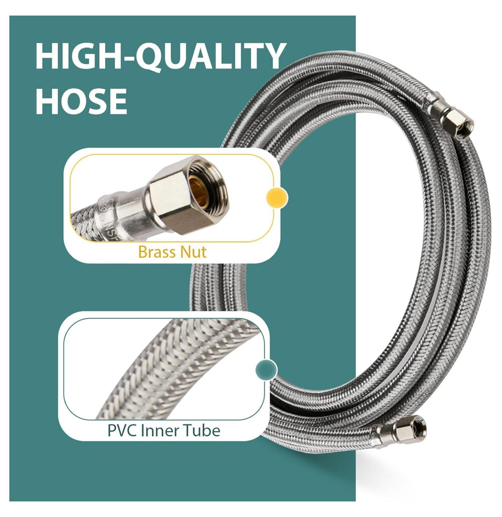 2-PACK 6 FT Stainless Steel Dishwasher Hose Supply Line with Compression Connection, Dishwasher Installation Kit