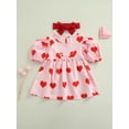 thumbnail image 2 of Qmyliery Baby Girls Summer Dress, Heart Short Puff Sleeve Dress + Headband Gift, 2 of 8