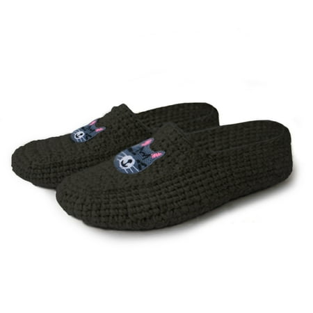 

Haussimple Wool Slippers Socks Women Woven Knitted Cozy Indoor Footwear (Black Cat 4)