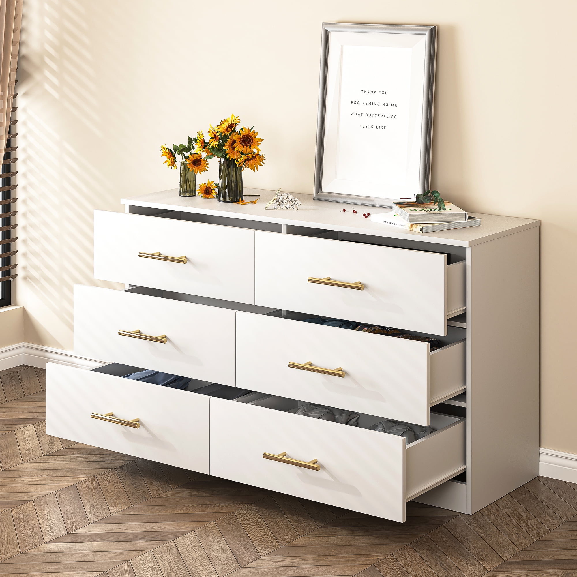 YYAo Wooden 6 Drawer Dresser, Large Modern Chest of 6 Drawers Night Table, TV Stand for 55" TV for Bedroom, Closet, Living Room, White YYAo Wooden 6 Drawer Dresser, Large Modern Chest of 6 Drawers Night Table, TV Stand for 55" TV for Bedroom, Closet, Living Room, White