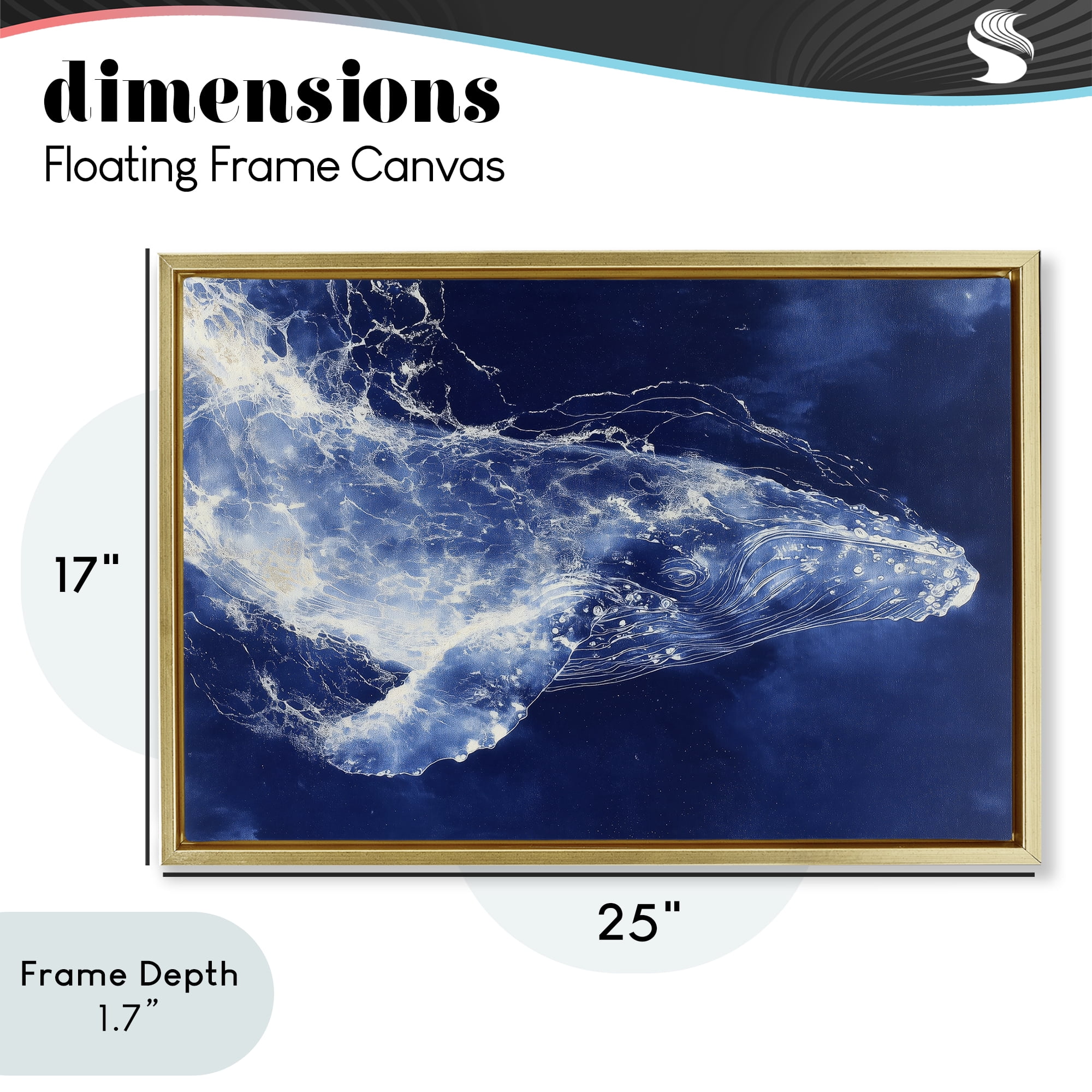 Stupell Industries Whale in Motion Gold Framed Floater Canvas Wall Art, design by Chromatic Storm Studio