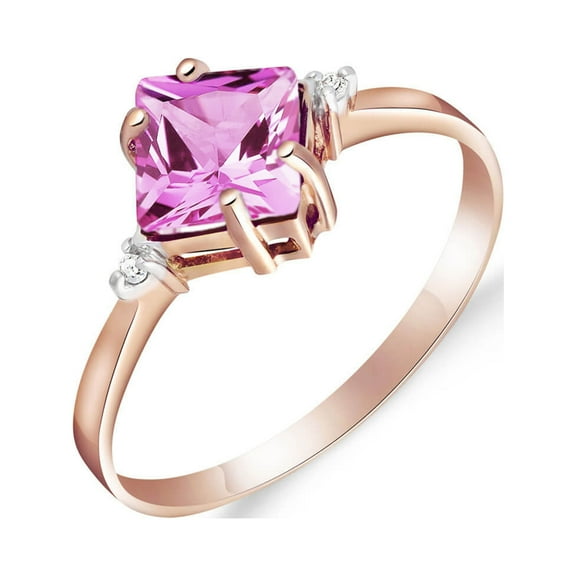 Galaxy Gold 14K Solid Rose Gold Petite Ring with 1.77 CT Natural Pink Topaz and Diamond Accent, Size 7.0, 5.5-11 Sizes, Symbol of Affection