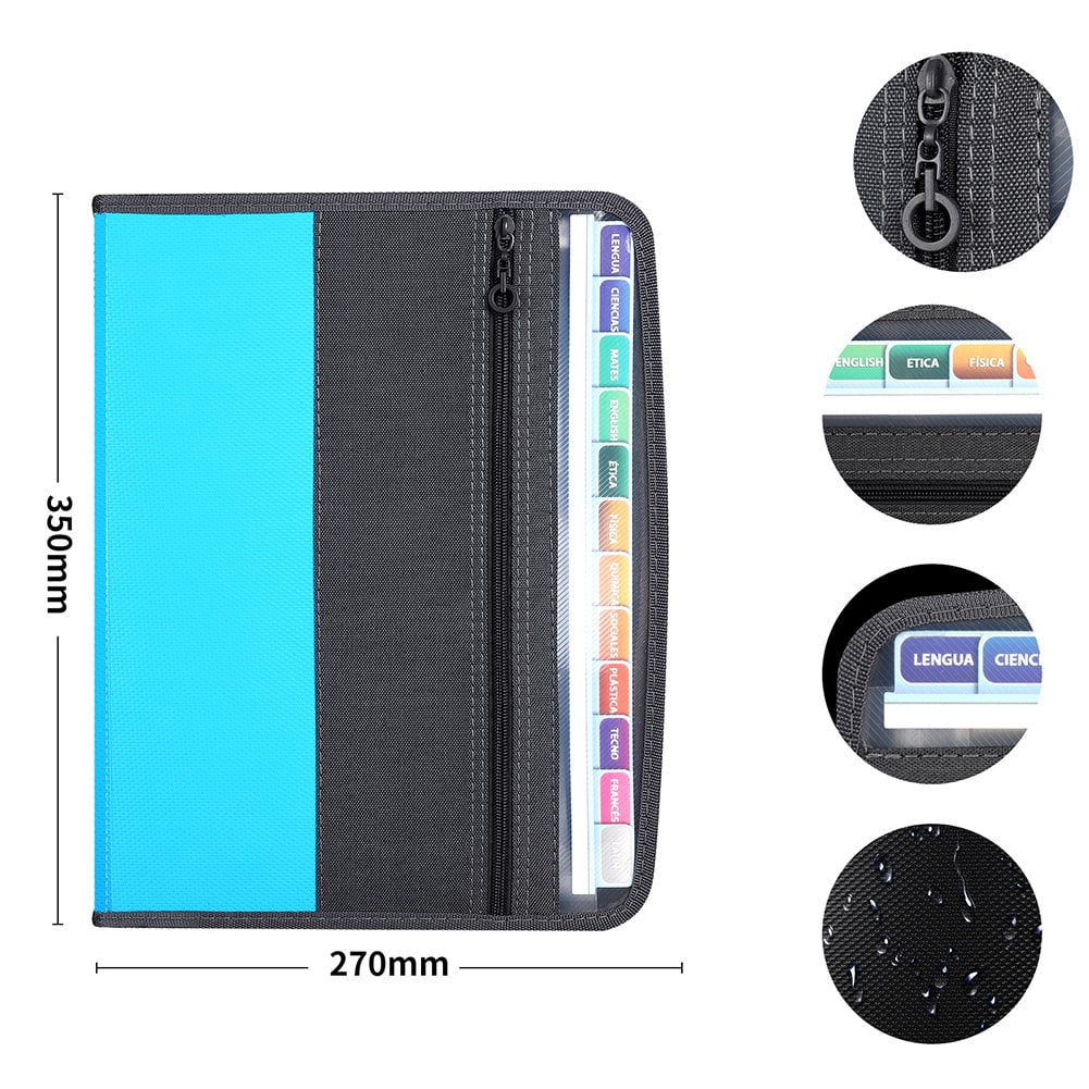 13 Pockets Accordion File Organizer with Hidden Handle, Expanding File Folder with Zipper & Labels, Portable Fabric Document Organizer/File Folders Fits for Letter Size / A4 Paper
