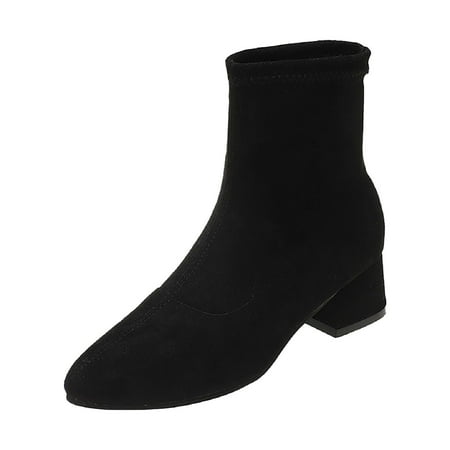 

NN Black Ankle Boots For Women Womens Ankle Boots Lug Sole Comfortable Slip On Chelsea Booties Elastic Gore