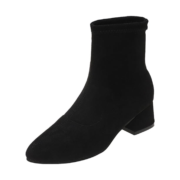 NECHOLOGY Botas Mujer Adulto Femenino Zapatos Botines para mujer Moda Otoño Invierno Mujer Botines Tacón bajo Puntiagudo Cuero de gamuza sólida Resbalón en la parte superior alta Cómodo (Black, 6.5)