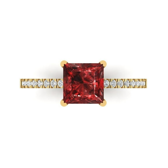 Solitaire with Accents Engagement Ring for Women - 1.62ct Natural Garnet in 18K Yellow Gold Promise Ring