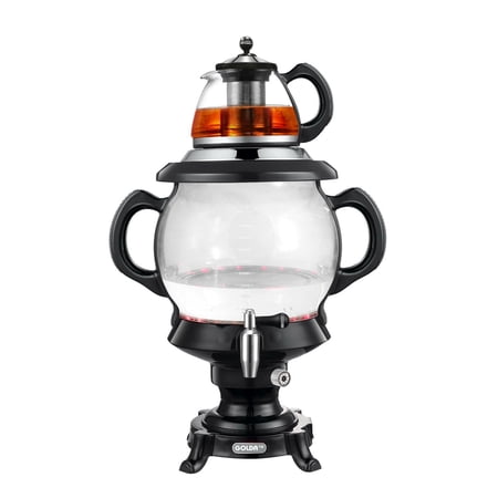 GOLDA INC. 4.5 Liters Glass Samovar, Tea Maker, with Boil-Dry Protection (Black)