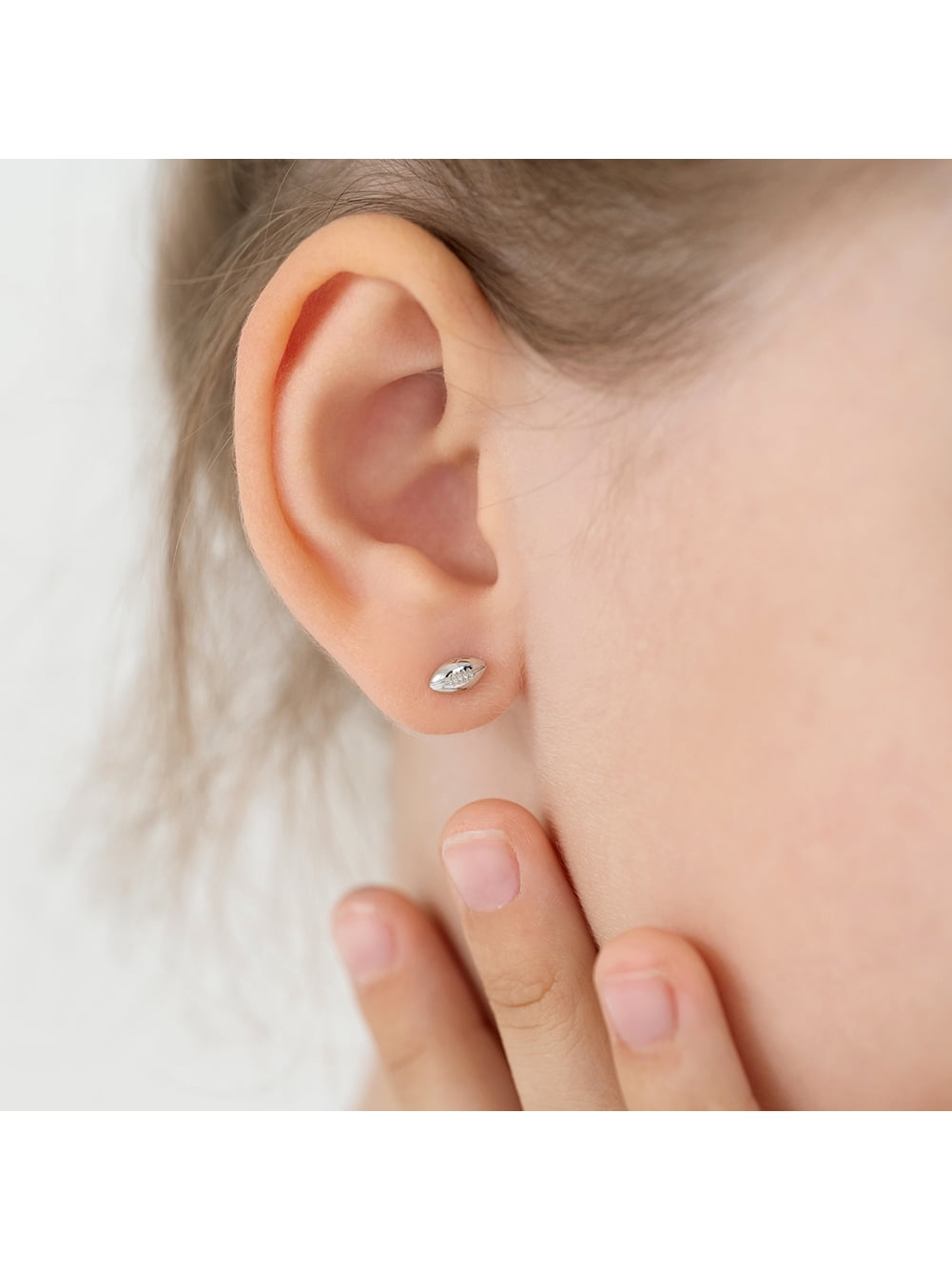 Polished Football Kids / Children's / Girl Earrings Screw Back - Sterling Silver