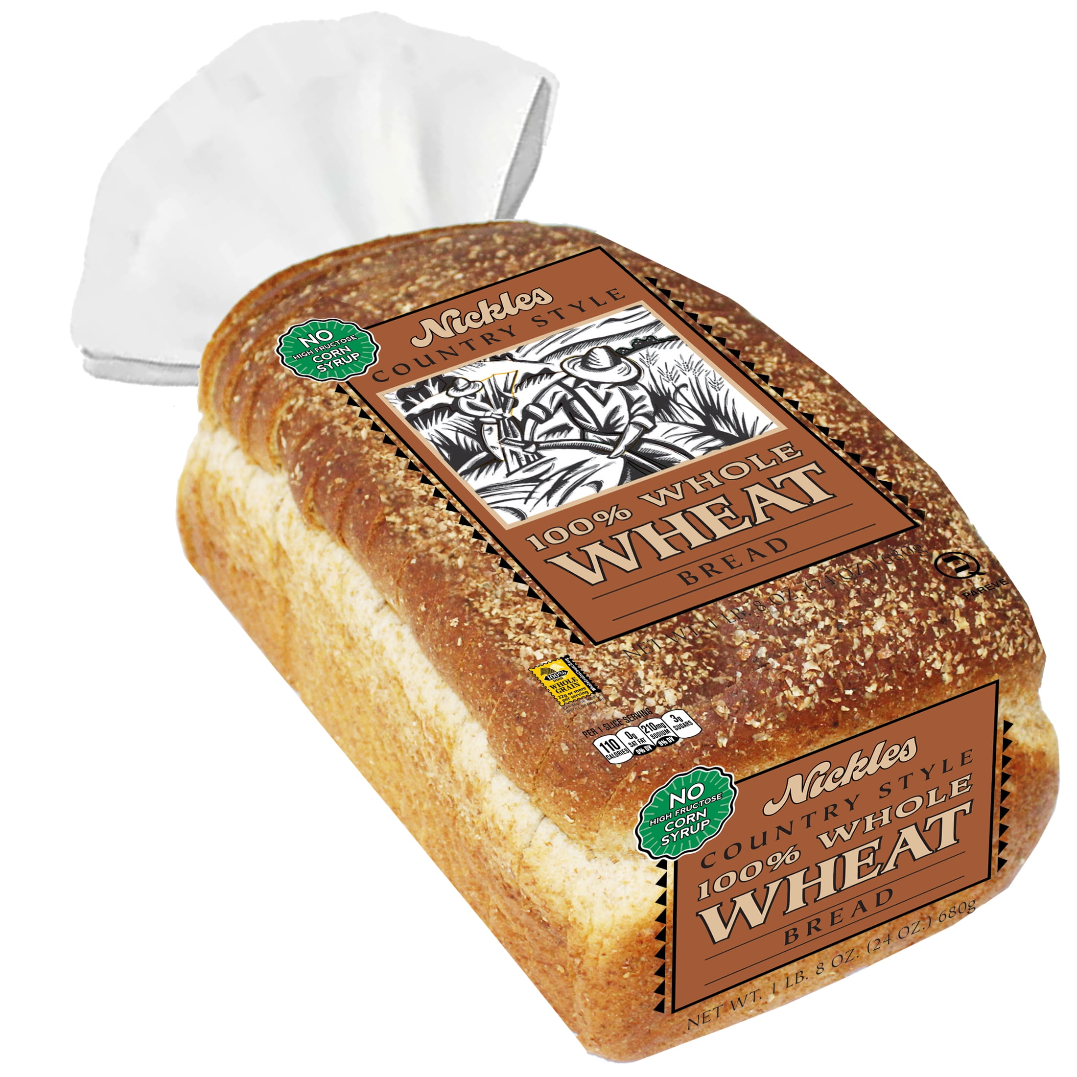 Nickles Bakery Country Style 100% Whole Wheat Bread, 24-ounce Loaf.