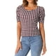 thumbnail image 1 of Blusa de trabajo de Houndstooth de INSPIRE CHIC para mujeres, manga corta, escote cuadrado, blusas casuales, color burdeos L, 1 of 1