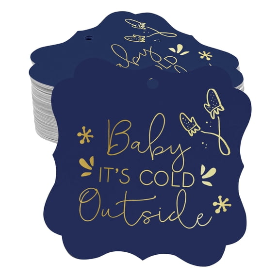 Inkdotpot Real Gold Foil Bracket Shape Paper Hang Tags Baby It's Cold Outside Baby Shower Favor Tags Pack Of 100