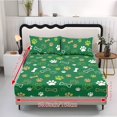 thumbnail image 6 of ZIATUBLES 3 Pcs King Size Cooling Bed Sheet Set, Green Paw Bones Print, Soft Polyester Bedding Set, 1 Fitted Sheet and 2 Pillowcases, Breathable Comfortable Sheets for Bedroom, 6 of 9