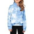 thumbnail image 2 of Little Girls Fleece Sweatshirt Kids Tie Dye Quarter Zip Lapel Pullover Shirt with Thumb Hole 2025 Youth Trendy Athletic Tops, 2 of 4