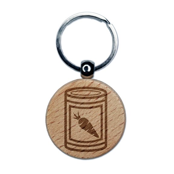 Can of Carrots Vegetable Round Keychain Charm Tag - Engraved Wood