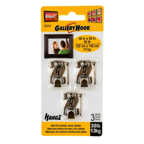 HangZ 30003 Gallery 30lb Picture Hooks (3-Pack)