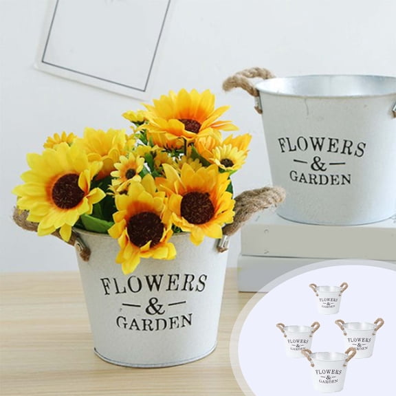 Metal Flower Vase French Country Milk Can Pitcher – Rustic Galvanized Iron Flower Pot Bucket for Farmhouse Decor, Garden, Table Centerpiece, Indoor Outdoor Use