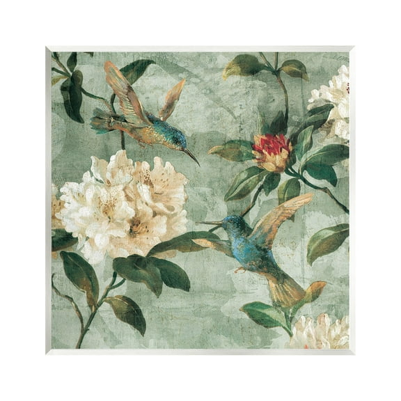 Stupell Industries Vintage Hummingbird & Flowers Botanical & Floral Painting Unframed Art Print Wall Art, 12 x 12
