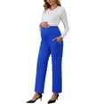 thumbnail image 2 of INSPIRE CHIC Women's Wide Leg Maternity Pants Over the Belly Elastic Stretch Pregnancy Trousers with Pockets Royal Blue M, 2 of 6