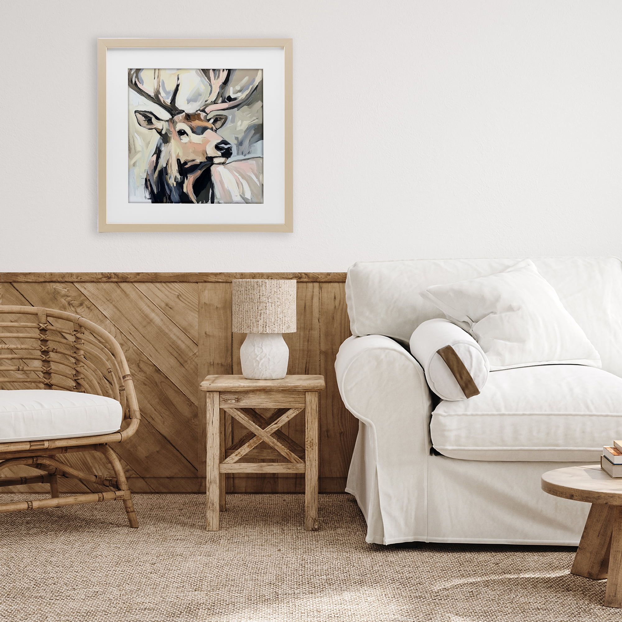 Stupell Industries Neutral Bull Elk Portrait Birch Framed Print Under Glass, design by Tina LeCour