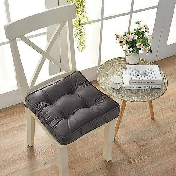 Nvzi Solid Square Seat Chair Pads Non Skid Soft Comfy Plush Dining Room Kitchen Office Chair Cushion with Ties (17" x 17" x 3",Darkgrey)