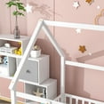 thumbnail image 4 of House Shaped Floor Bed Frame for Toddlers with Safety Guardrails, Sturdy Pine Wood Montessori Low Profile Kids Bed, Easy Assembly White Children's Floor Bed Frame, 4 of 9