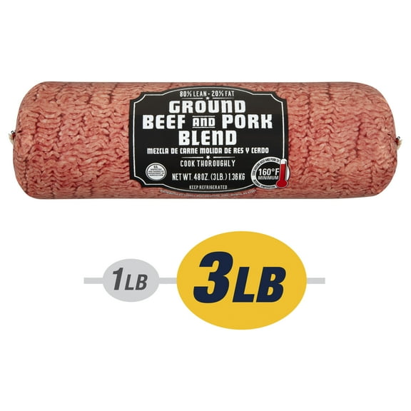 80% Lean / 20% Fat Ground Beef and Pork Blend, 3 lb Roll, Fresh