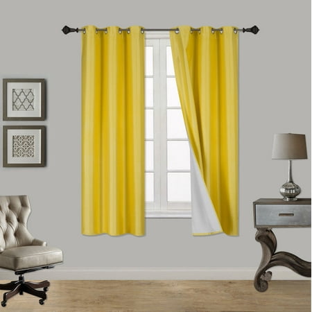 Window Treatmens (SSS) 2-PC Yellow Solid Blackout Room Darkening Panel Curtain Set, Two (2) Window Treatments of 37