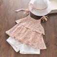 thumbnail image 4 of Mercatoo Toddler Baby Girls Summer Clothes Set Floral Sleeveless Ruffle Crop Vest+Mesh Shorts+ Sun Visor Hat 3Pcs Outfits, 4 of 5