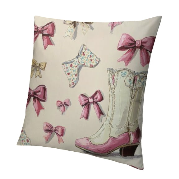 Autua Pink Bow Embrace Pillowcase, Denim Cowgirl Pillowcase for Kids Boys Girls, Western Boot Cushion Cover, Cute Bow Decoration Pillowcase for Office 12x12in