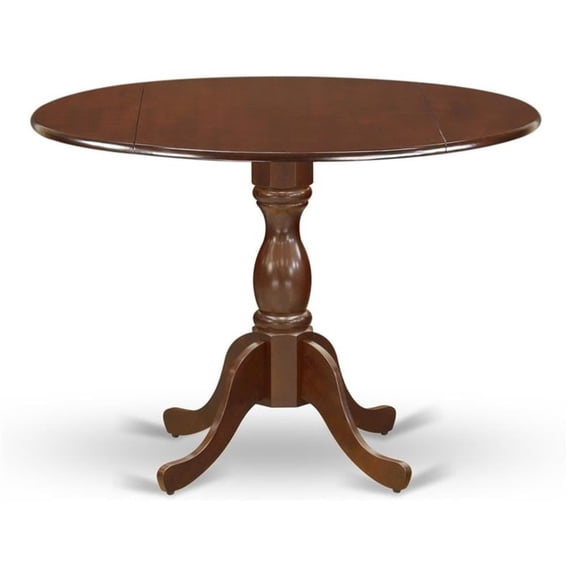 Small Round Kitchen Table with Drop Leaf, Pedestal Base for Dining Room, 42x42 Inch Space-Saving, Mahogany