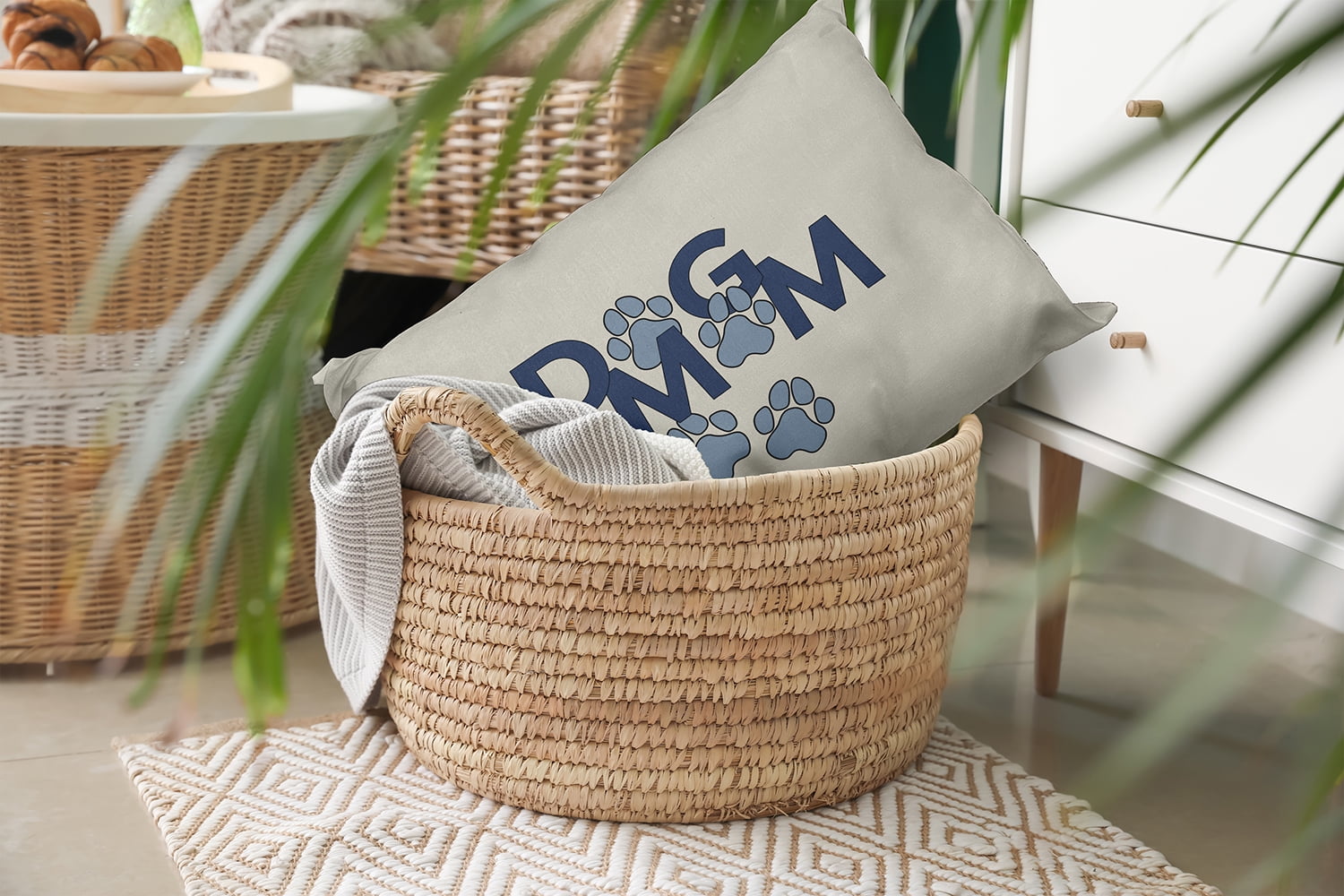 14" x 20" Simply Daisy Dog Mom Indoor/Outdoor Pillow, Dusty Smoke Blue Qty 1
