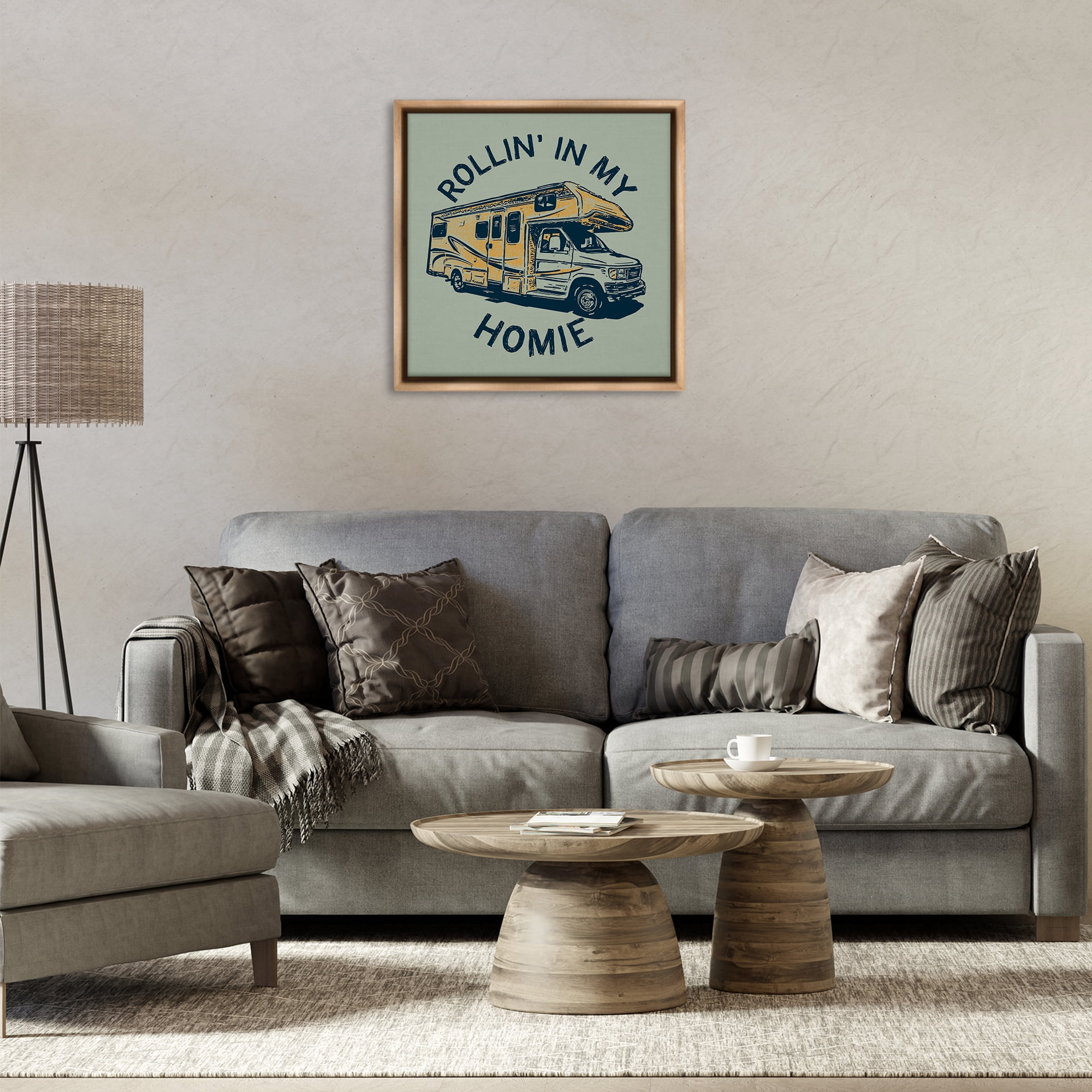 Stupell Industries Rollin' In My Homie Transportation Painting Brown Floater Framed Art Print Wall Art, 25 x 25
