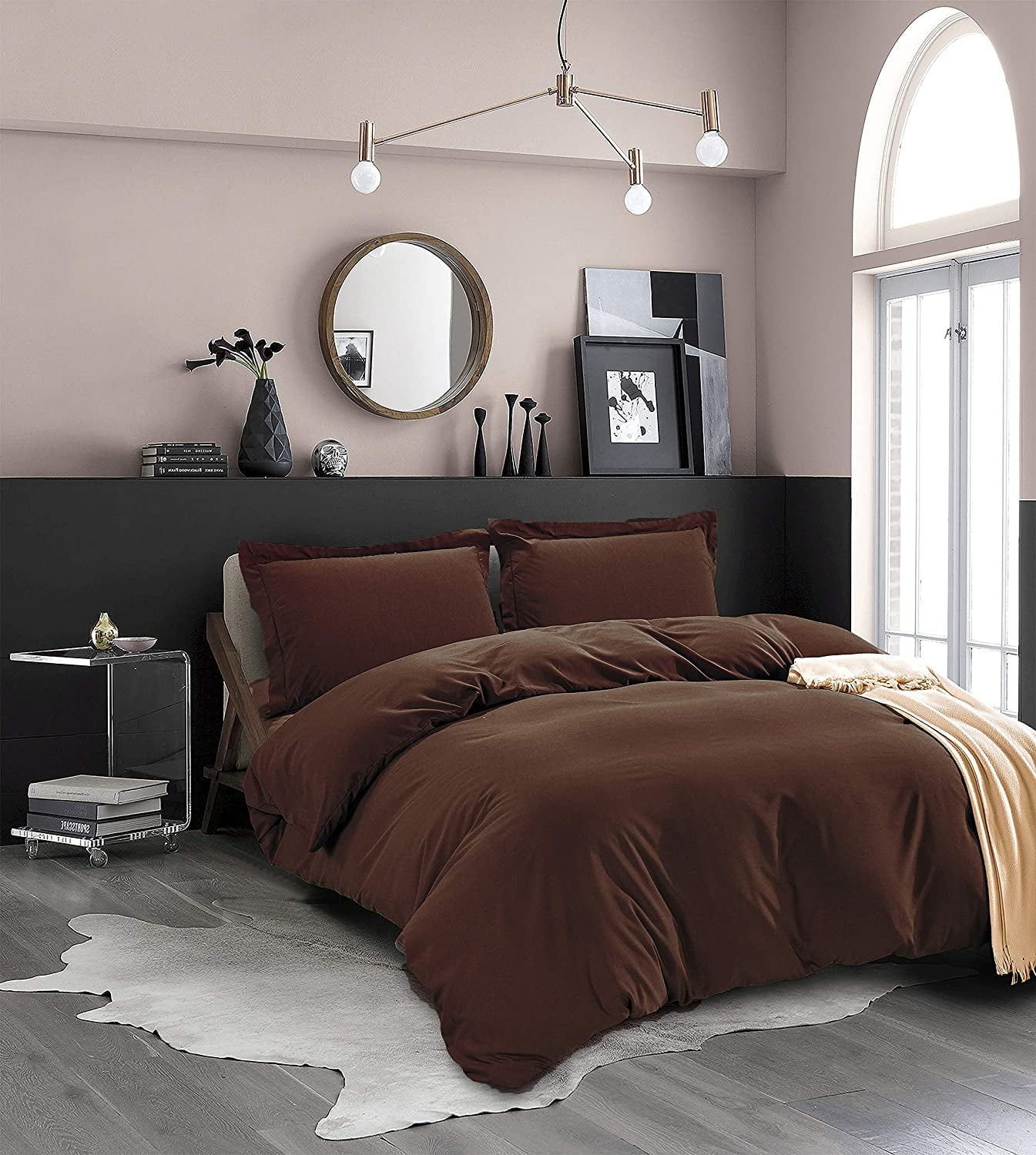 3-Piece Duvet Cover Set, 1800 Premier, Button Closure, Solid Color - Cooling, Breathable Material- Wrinkle, Fade, Stain Resistant, Full/Queen, Brown