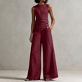 thumbnail image 5 of Szluipve 2 Piece Sets for Women Contrast Stitch 2 Piece Outfits Sleeveless Round Neck Crop Tank Top & High Waist Wide Leg Long Pants Elegant Casual Matching Set with Pockets Wine 2XL, 5 of 9