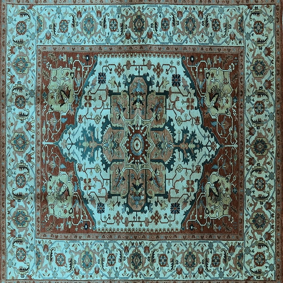 Ahgly Company Indoor Square Oriental Light Blue Industrial Area Rugs, 7' Square
