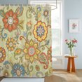 thumbnail image 4 of Yellow Green Boho Floral Shower Curtains for Bathroom, Retro Rustic Abstract Flowers Waterproof Fabric Shower Curtain, Decorative Bathroom Curtain for Bathtub, 66"x72" , No Hooks Included, 4 of 9